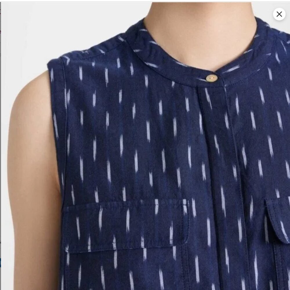 Faherty Saylor Midi Dress in Midnight Ikat Womens Medium Pockets Blue Sleeveless - Picture 2 of 15